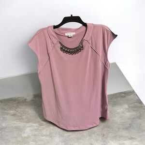Liz Claiborne Lavender Mauve Blouse with Necklace Accent